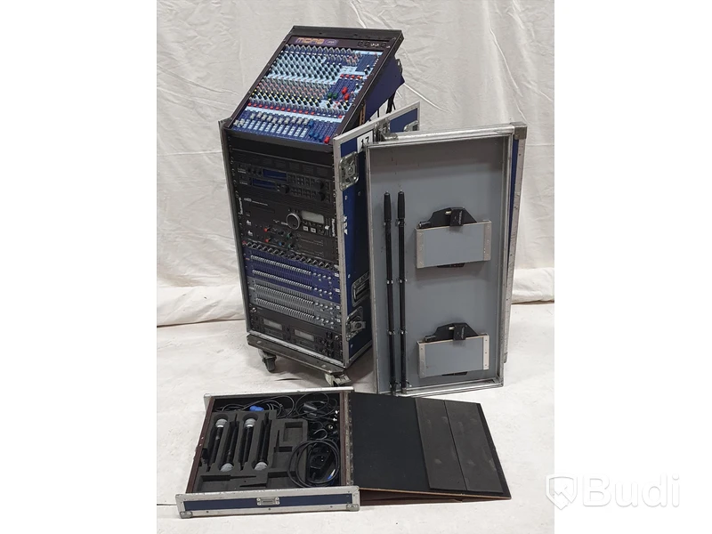 Mixrack. MIDAS Venice, TC M-ONE XL, TC D-TWO, Numark Mp102, 2st dbx 160A, dbx 266XL, 2st xta EQ, 4 kanaler Shure mk2 trådlöst, riktantenner samt antennsplit.