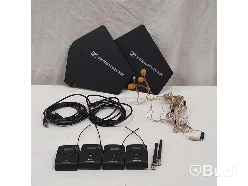 4st Sennheiser ew G4 - Med sändare, JTS CM-204UL headsets, ASA 214 Antenndistro, koaxial kablar & riktantenner, Frekvens: A1 (470-516 MHz)