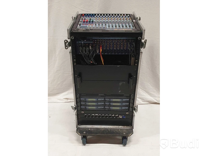 Mixrack - MIDAS Venice, TC D-TWO, PreSonus ACP88, 2st dbx 160A, Sony MDS E10, Sony CDP D12, 2st BSS oPal FCS 966, 6 kanaler trådlöst samt antennsplit.