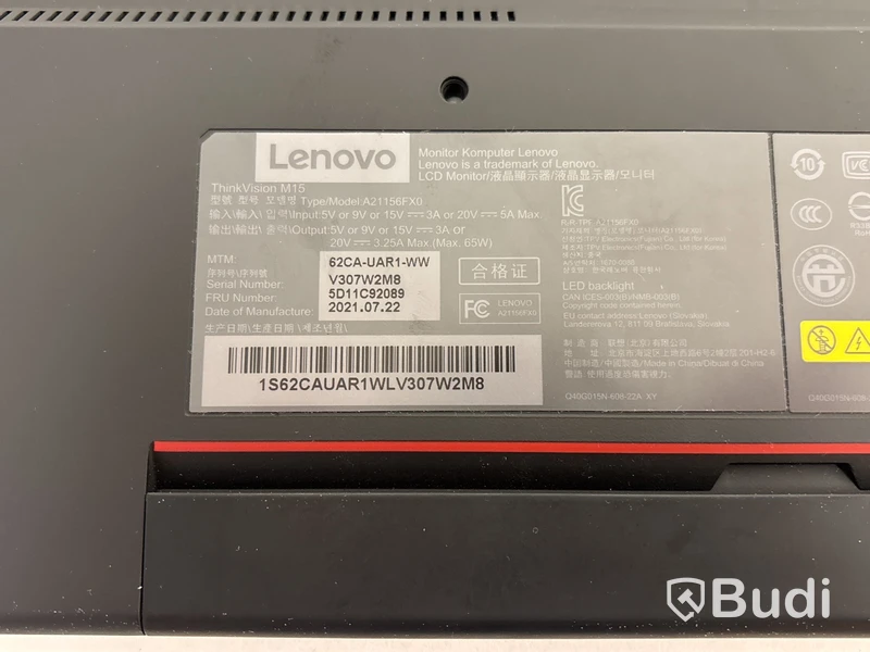 Portabel skärm Lenovo ThinkVision M15 15,6 tum