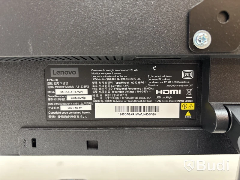 2 st. Datorskärmar Lenovo, A21238FG1 inkl. Stativärm