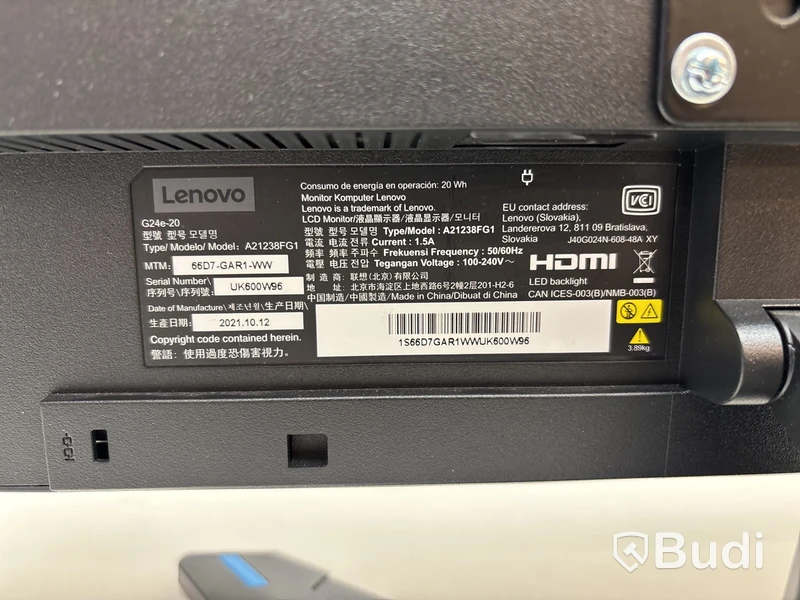 2 st. Datorskärmar Lenovo, A21238FG1 inkl. Stativärm