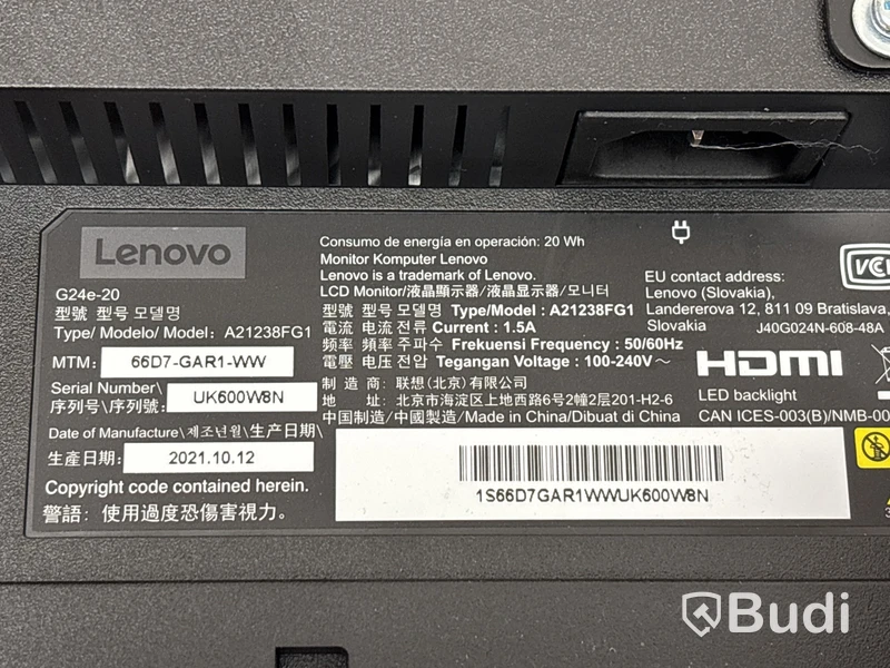 2 st. Datorskärmar, Lenovo G24e-20, 24 tum, inkl. skärmstativ