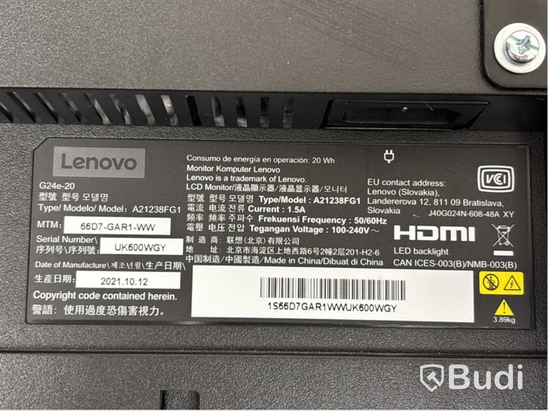 2 st. Datorskärmar, Lenovo G24e-20, 24 tum, inkl. skärmstativ