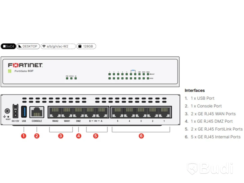 Brandvägg för nätverkssäkerhet Fortinet, FortiGate 60F /FG - 60F