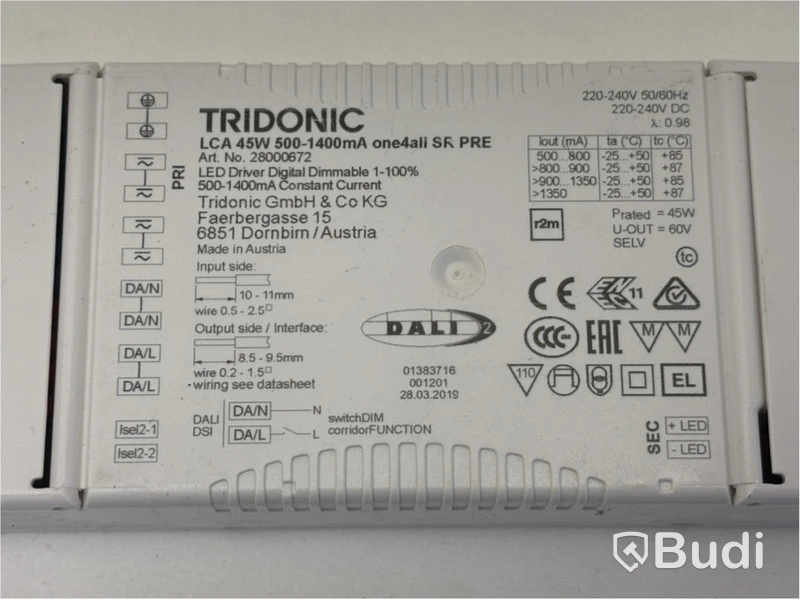 27 pcs. Tridonic smart transformers, LCA 45W one4all SR PRE