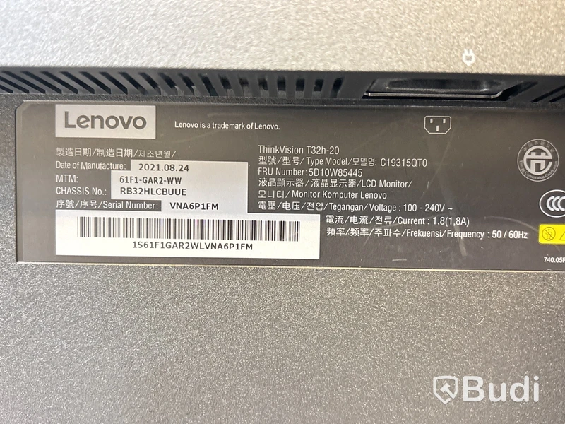 Datorskärm Lenovo ThinkVison T32h-20 32-tum