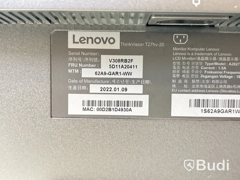 Datorskärm Lenovo ThinkVision T27hv-20 27-tum