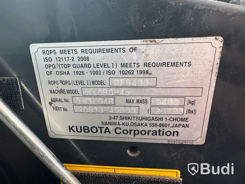 Bandgrävare Kubota KX080-4a -2018