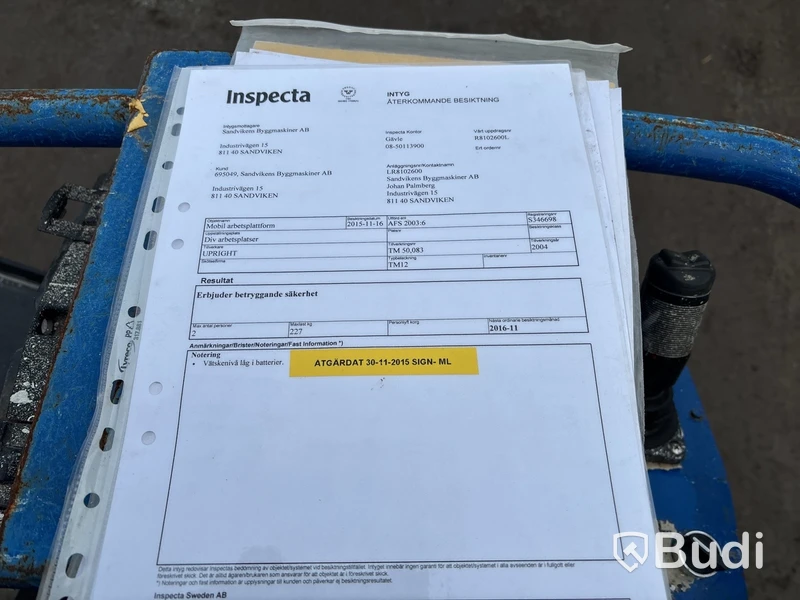 Pelarlift UPRIGHT TM12 -2004 | Reparationsobjekt