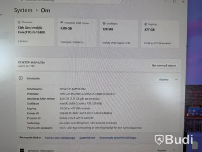 Stationär dator, Acer Aspire XC-1780, i5, 8 GB RAM