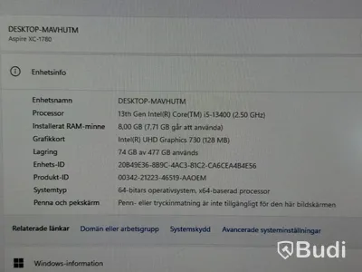 Stationär dator, Acer Aspire XC-1780, i5, 8 GB RAM