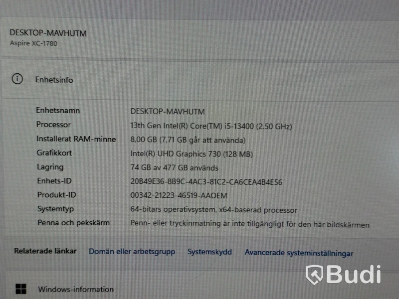 Stationär dator, Acer Aspire XC-1780, i5, 8 GB RAM