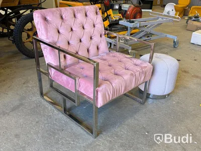 Armchair with footstool, pink/grey