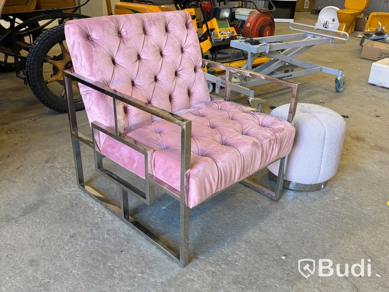Armchair with footstool, pink/grey