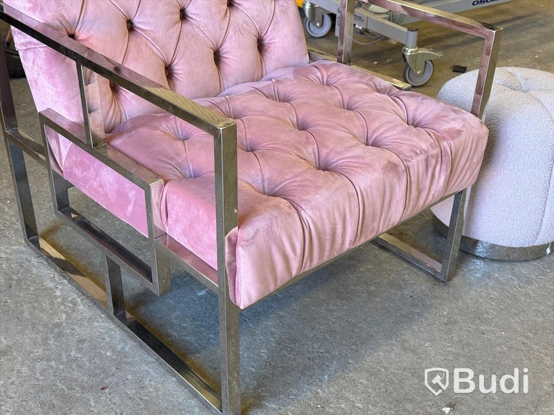 Armchair with footstool, pink/grey