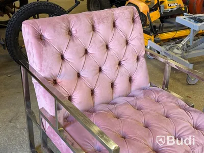 Armchair with footstool, pink/grey