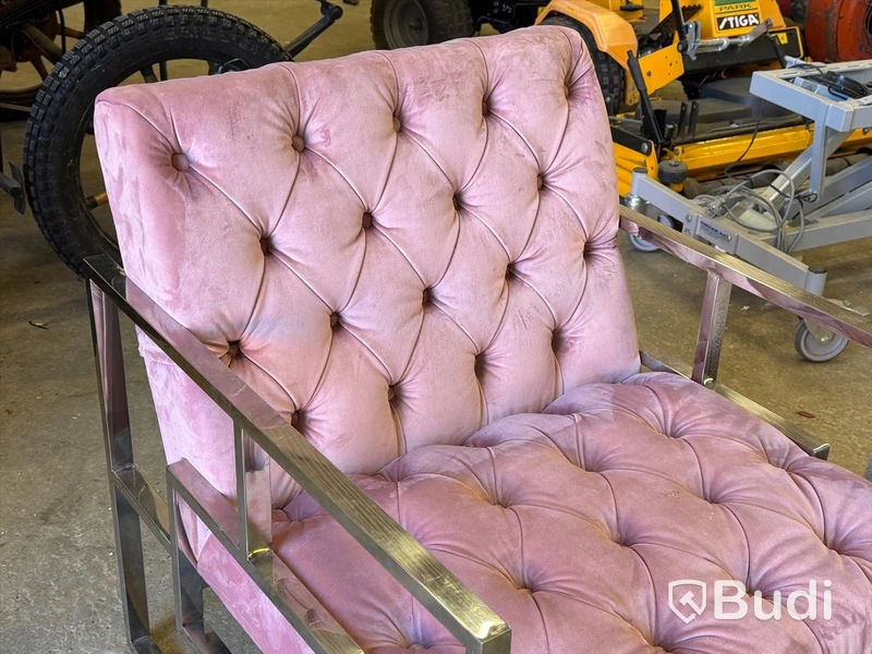 Armchair with footstool, pink/grey