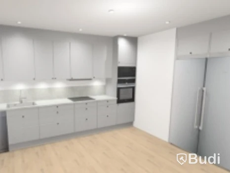 Complete straight kitchen, BLUM fittings, stone countertop and sink included