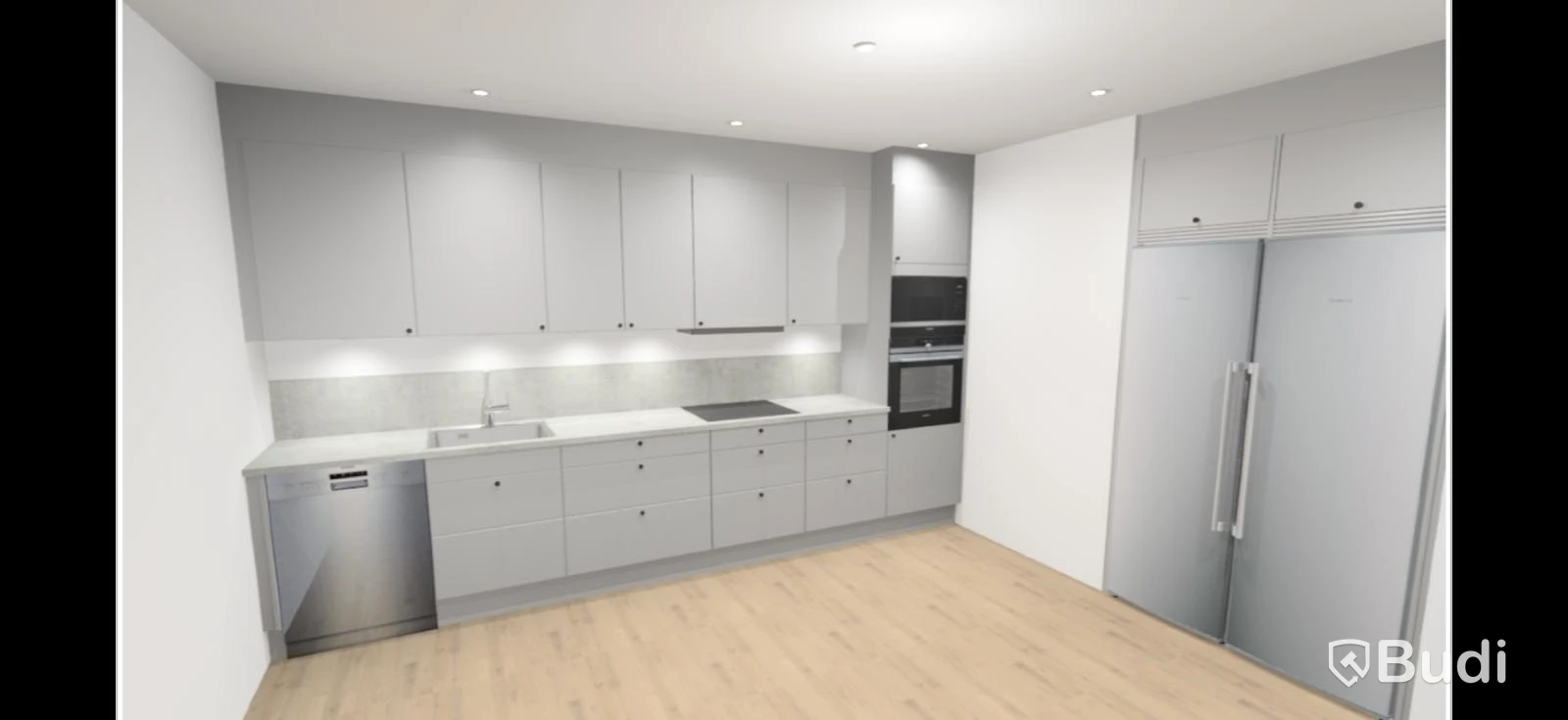 Complete straight kitchen, BLUM fittings, stone countertop and sink included