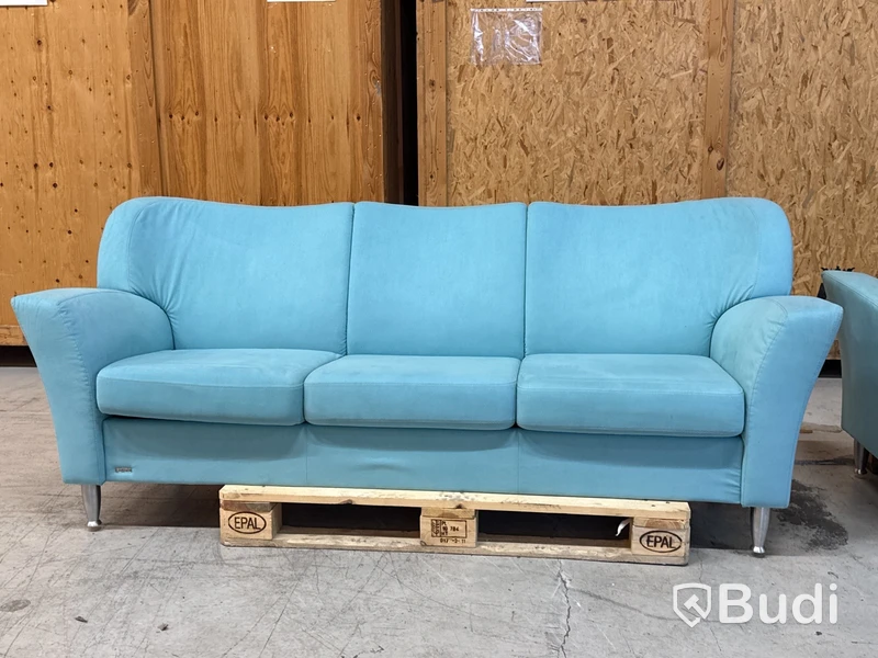 Designsoffa 3-sits, Brunstad (ljusblå)