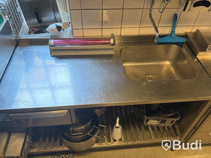 Rostfri arbetsbänk med ho, hörnmodell