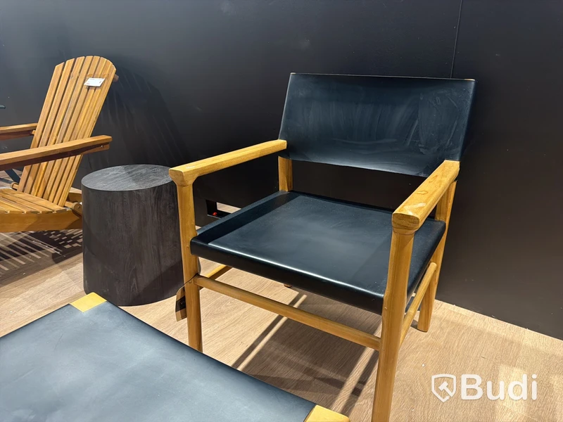 Loungefåtölj med pall, svart, Venture Home