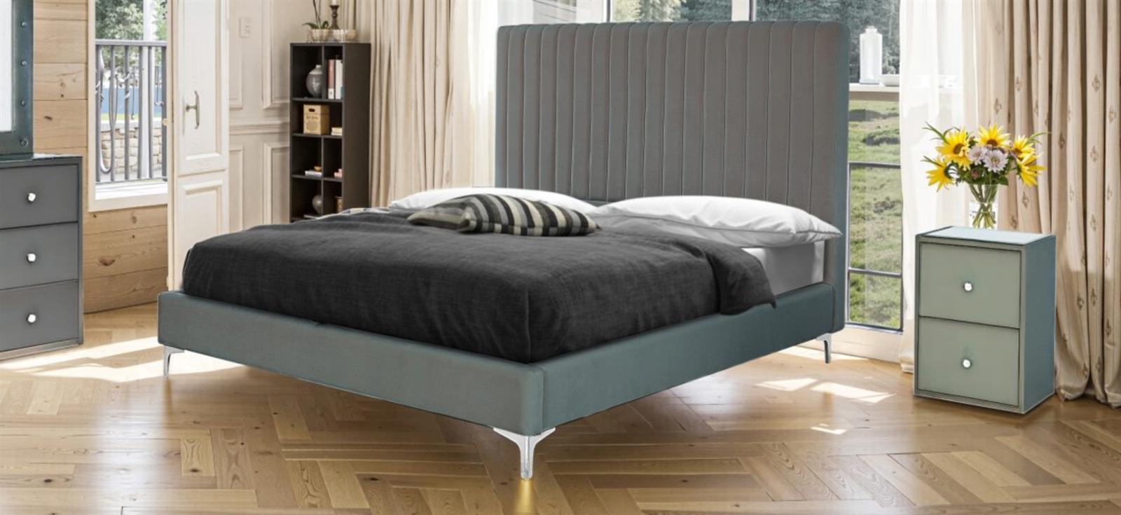 Säng med gavlar i grå sammet, 180x200 cm