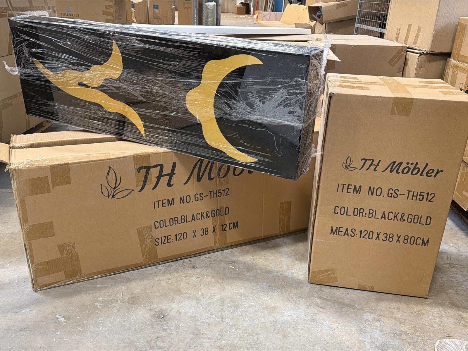 Sidobord, svart/ guld