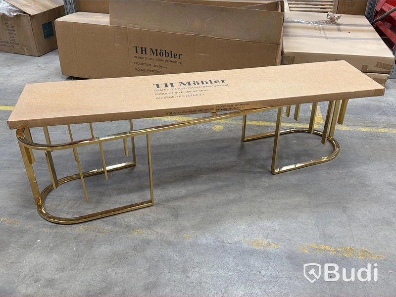 TV-bänk, guld/ klarglas, 180 cm