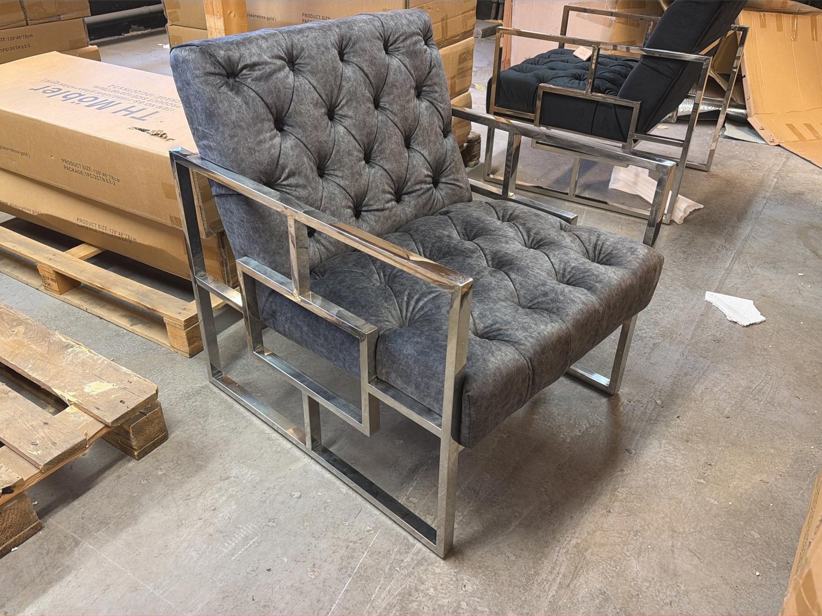 Fåtölj, metall/ grå sammet