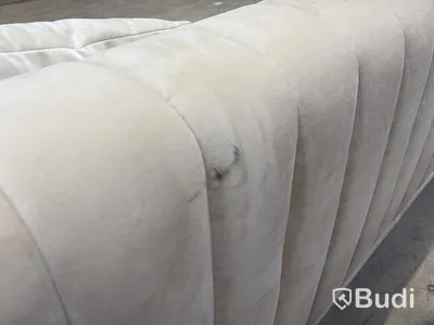 Soffa, 3-sits, beige sammet med guldfärgade ben