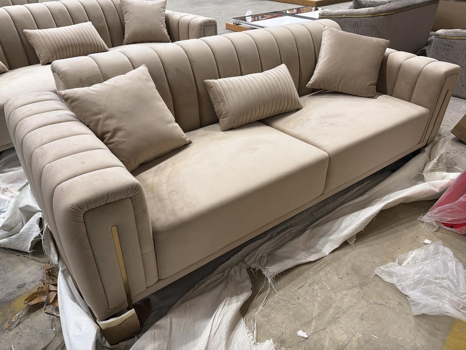 3-sits soffa, ljusbrun sammet