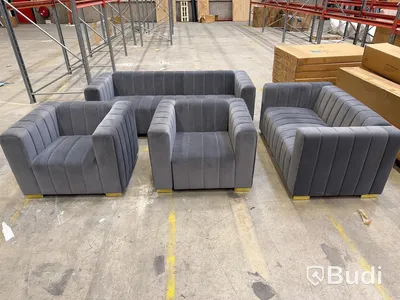 Soffgrupp 4 del - 2 fåtöljer, 3-sits soffa samt 2-sits soffa, grå sammet