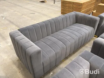 Soffgrupp 4 del - 2 fåtöljer, 3-sits soffa samt 2-sits soffa, grå sammet