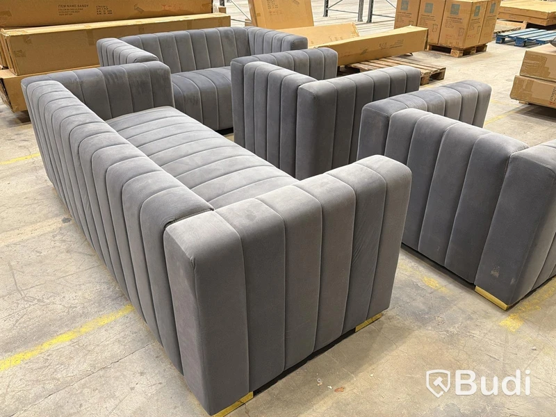 Soffgrupp 4 del - 2 fåtöljer, 3-sits soffa samt 2-sits soffa, grå sammet