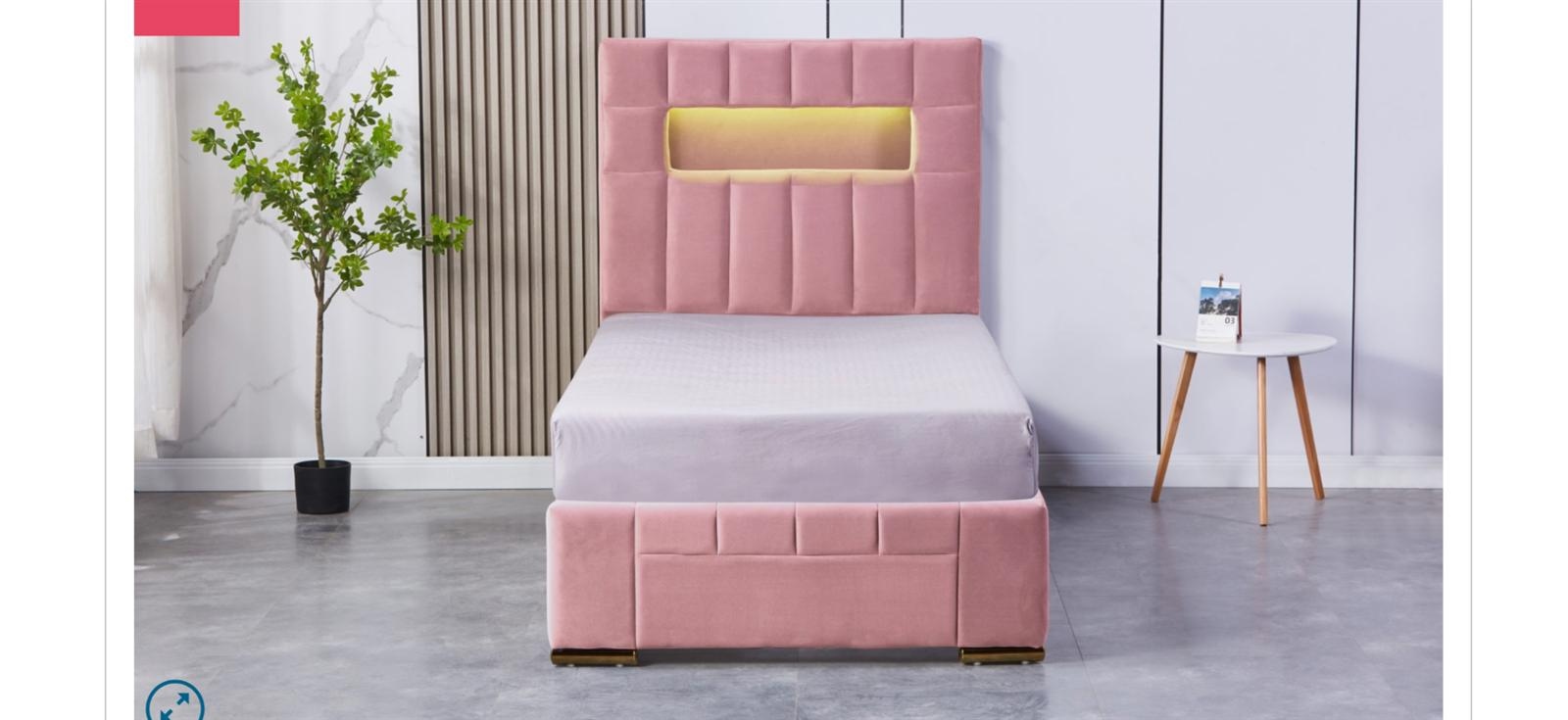 Säng med gavlar i rosa sammet, 90x200 cm