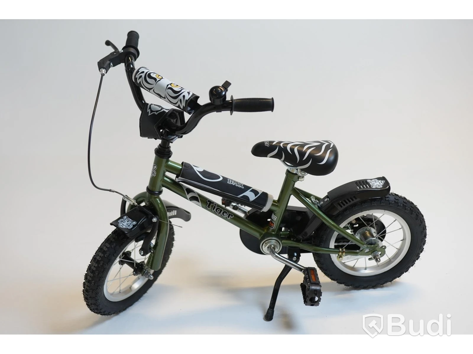 Cykel Tiger, BMX, hjul 12 tum, ram 6 tum, olivgrön