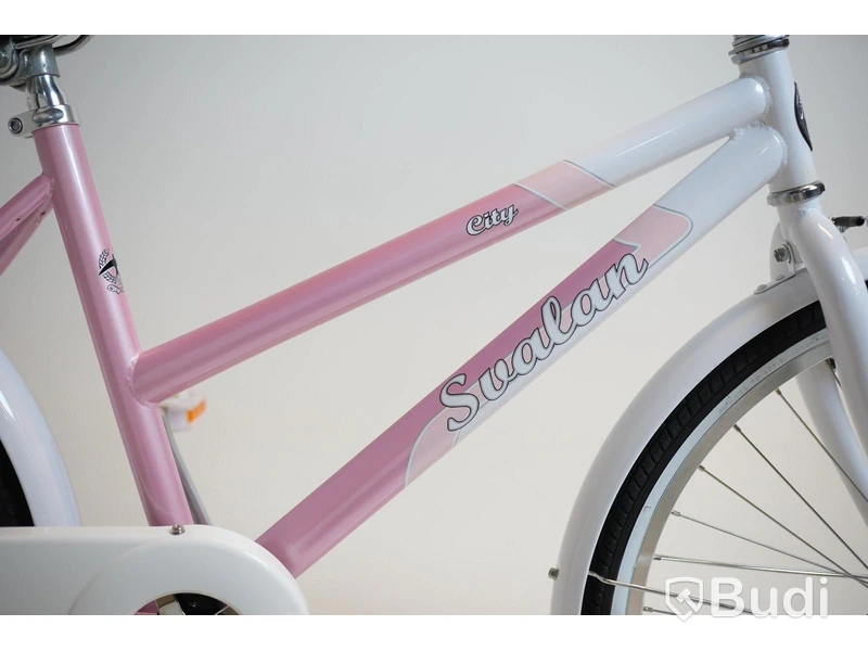 Cykel Svalan, City, hjul 24 tum, ram 14 tum, vit/ljus rosa