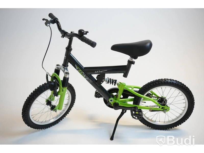 Cykel Tiger, MTB heldämpad, hjul 16 tum, ram 8 tum, svart/grön