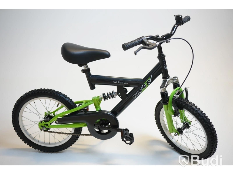 Cykel Tiger, MTB heldämpad, hjul 16 tum, ram 8 tum, svart/grön