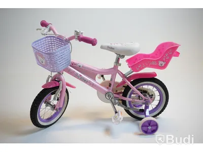 Cykel inkl. stödhjul Pollux, med docksits, hjul 12 tum, ram 6 tum, rosa