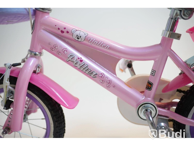 Cykel inkl. stödhjul Pollux, med docksits, hjul 12 tum, ram 6 tum, rosa