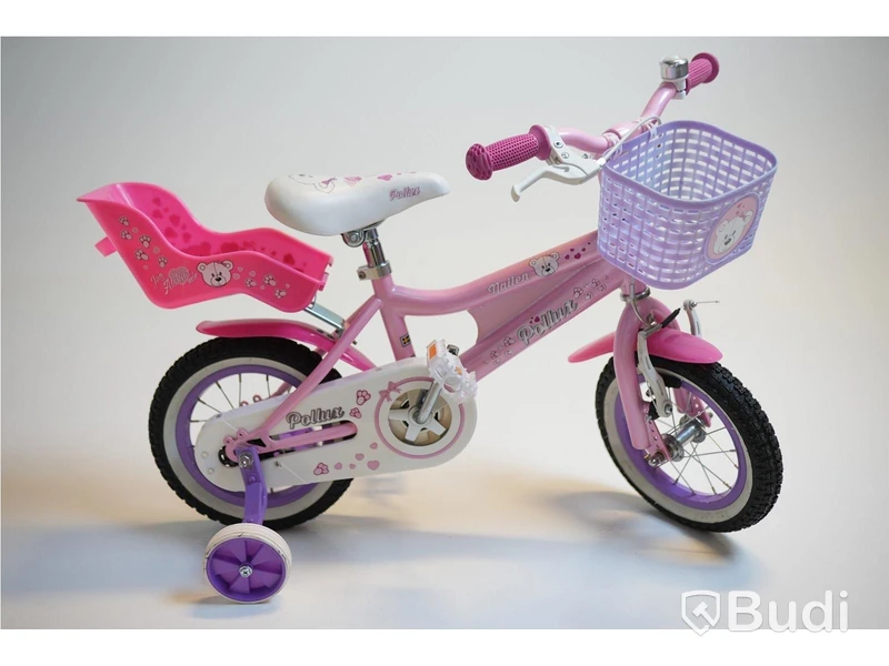 Cykel inkl. stödhjul Pollux, med docksits, hjul 12 tum, ram 6 tum, rosa