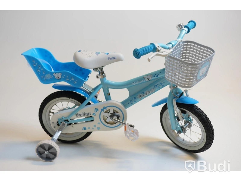 Cykel inkl. stödhjul Pollux, med docksits, hjul 12 tum, ram 6 tum, blå