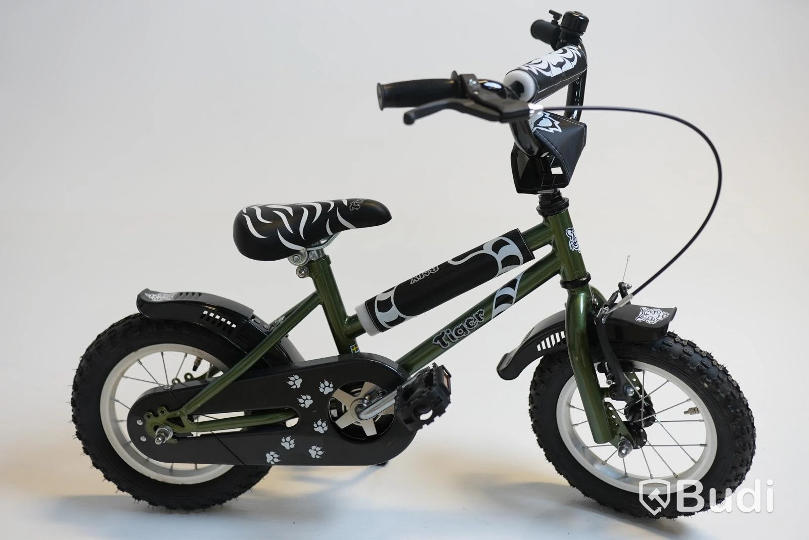 (NEW) Tiger BMX bike, 12-inch wheels, 6-inch frame, olive green