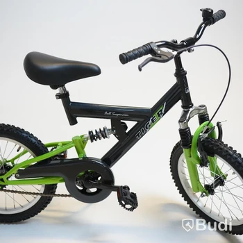 Cykel Tiger, MTB heldämpad, hjul 16 tum, ram 8 tum, svart/grön