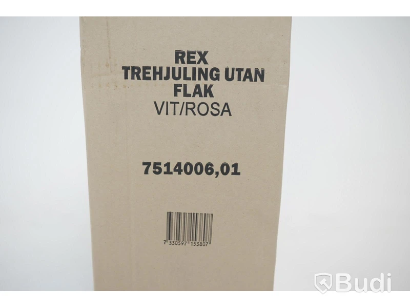Trehjuling Rex, utan flak, vit/rosa