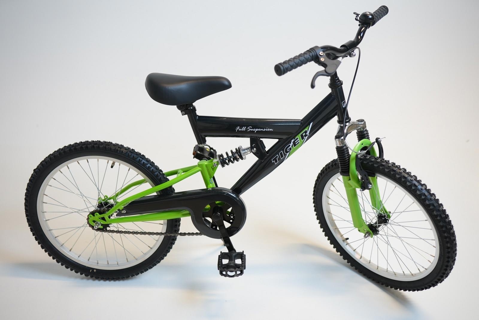 Cykel Tiger, MTB heldämpad, hjul 20 tum, ram 10 tum, svart/grön