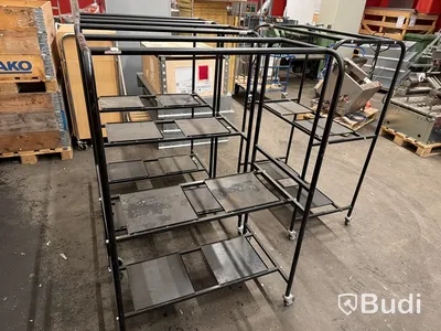 4 st. Rullvagn, Bakers AB, metall, svart, fyra hyllor